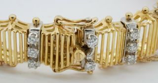 Designer vintage heavy 18K 2 - tone gold Italy 3.  0CTW VS1/F diamond link bracelet 5