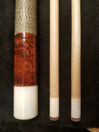 Vintage Big Pin Flat Joint Verl Horn Pool Cue W/2 Shafts&case