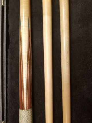 Vintage Big Pin flat joint Verl Horn Pool Cue w/2 Shafts&Case 3