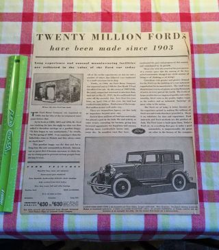 1931 Ford Model A Car Newspaper Ad