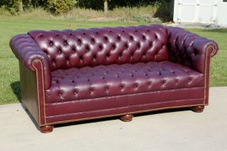 Leather Chesterfield Sofa vintage tufted Couch w Nailhead trim Office furniture 3