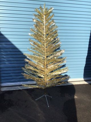 Vintage Krystal Star Aluminum Gold Christmas Tree 6 1/2’