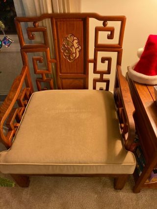 Vintage 1980 6 Piece Chinese Rosewood Living room Set: 1Sofa,  2 Chairs,  2 End Ta 4