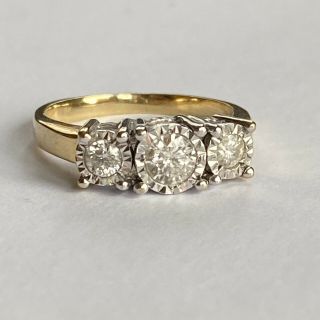 Vintage 18ct Gold 1.  5 Carats Diamond Trilogy Ring 3 Stone Size N Engagement