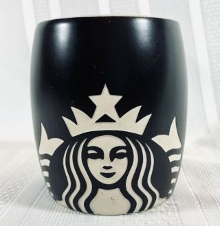 Matte Black And White Starbucks Coffee Mug With Mermaid 2011 - Barrel Shaped