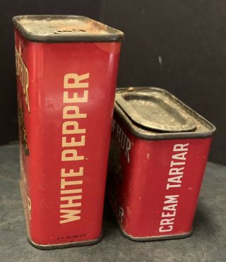 Vintage Ben Hur Spice Tin White Pepper & Cream Of Tarter 2 oz Cans 2