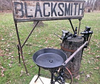 Vintage 92 lb.  Peter Wright Blacksmith Anvil,  Coal Forge Peter Wright Leg vise etc 6