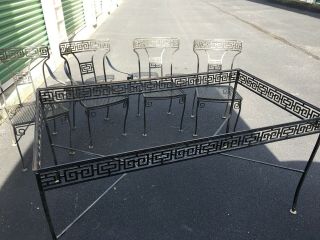 Vintage Meadowcraft Greek Key Motif Dining Set Table & 4 Chairs Wrought Iron Mcm