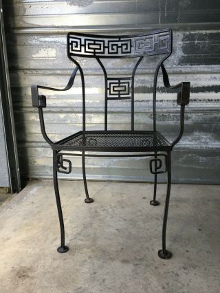 Vintage Meadowcraft Greek Key Motif Dining Set Table & 4 Chairs Wrought Iron MCM 5