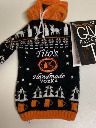 Tito’s Handmade Vodka Ugly Christmas Sweater Bottle Topper.  With Tags.