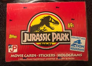 Vintage 1992 Topps Jurassic Park Movie Trading Cards Factory Box 36 Packs