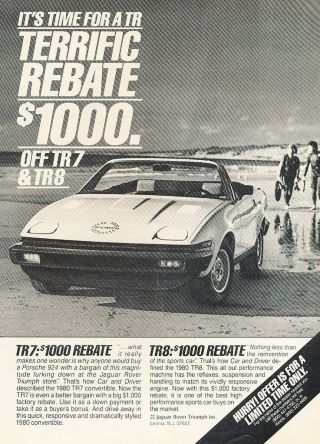 1980 Triumph Tr7 Tr8 Convertible - Beach - Classic Vintage Advertisement Ad H99