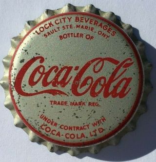 Coca - Cola Cork Soda Bottle Cap; Lock City Bev. ,  Sault Ste.  Marie,  Ont.  ;