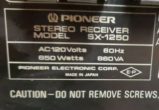 PIONEER SX - 1250 VINTAGE STEREO RECEIVER - SERVICED - CLEANED - - 160 WPC 5