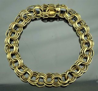 Luxurious Vintage 14k Solid Yellow Gold Triple Curb Link 7 3/4 " Charm Bracelet