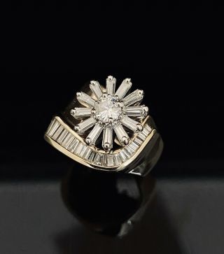 Vintage Solid 14k Yellow Gold 3.  00ctw G - Vs2 Diamond Cluster Cocktail Ring 5.  5