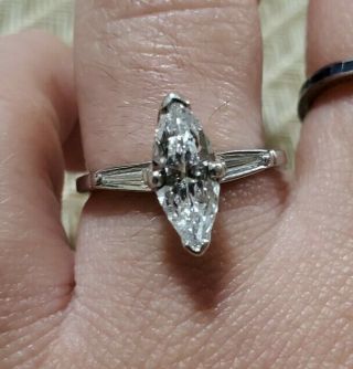 Vintage 1.  5ct Marquise Diamond Platinum Ring