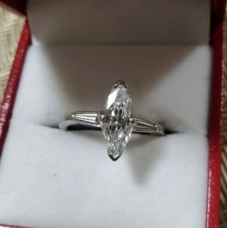 Vintage 1.  5ct marquise diamond platinum ring 4