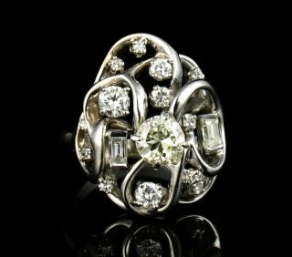 Art Deco Nouveau Vintage Natural 1.  85ctw Diamond 14k White Gold Cluster Ring