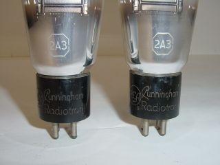 2 Vintage RCA Cunningham 2A3 Mono Plate Engraved Base Matched Amp Tube Pair 2