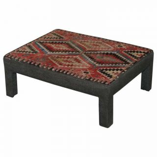 Vintage Kilim Upholstered Bench Ottoman Footstool Can Be As Coffee Table