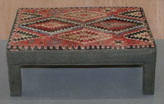 VINTAGE KILIM UPHOLSTERED BENCH OTTOMAN FOOTSTOOL CAN BE AS COFFEE TABLE 2
