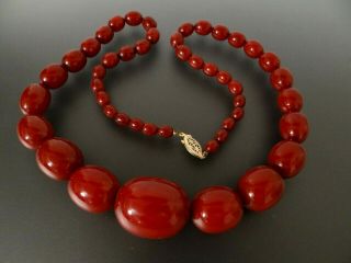 Antique Vintage Cherry Amber Bakelite Oval Beads Necklace 88 Grams 26 " Long