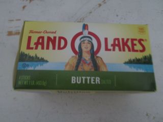Retired Land O Lakes Farmer Owned Butter Box Container With Indian Squaw Woman