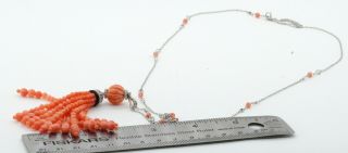 Vintage 18K WG 2.  75CT VS1/F diamond onyx coral tassel pendant necklace 5