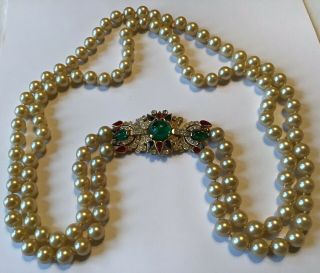 Vintage Trifari Signed Moghul Jewels Of India Faux Tricolour Pearl Necklace