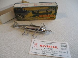 Hard To Find Pflueger 5 Hk.  Metalized Minnow In Correct Box With Paper