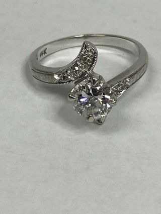 14k White Gold 0.  99 Ct Old European Cut Diamond Art Deco Vintage Engagement Ring