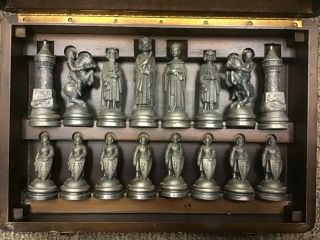 Vintage Large Metal Chess Set 4.  5” King - In Case - Pre Owned
