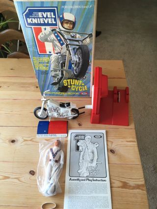 1973 Evel Knievel Stunt Cycle Complete Figure And Cane Vintage