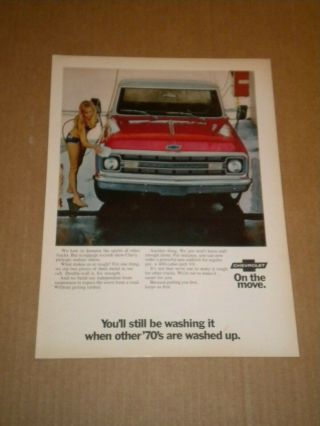 1970 Red Chevy Pickup Truck Ad Girl In Bikini Washing Truck