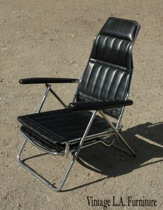 Vintage Mid Century Modern Black Chrome Recliner Chair 6 Positions to Flat 2