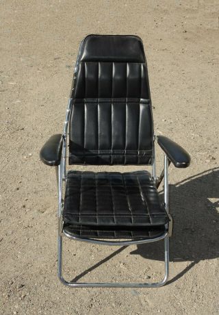 Vintage Mid Century Modern Black Chrome Recliner Chair 6 Positions to Flat 4
