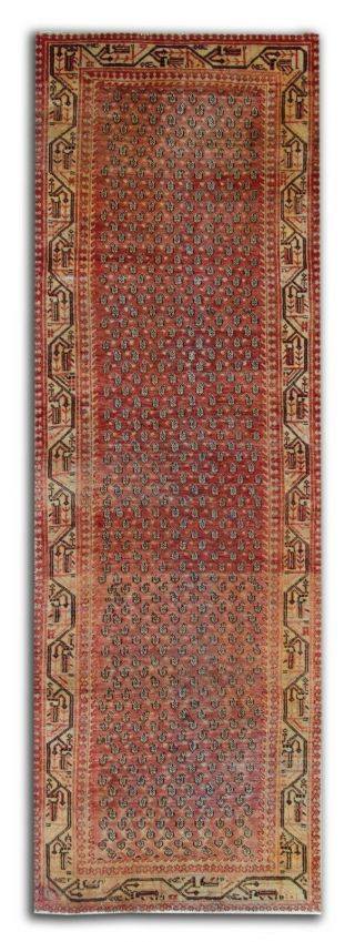 Vintage Traditional Hand - Knotted Runner Rug Oriental Wool Rug 100x307cm