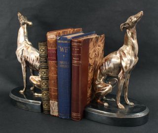 Huge Pair Vintage Jennings Brothers Greyhound Whippet Dog Silverplate Bookends