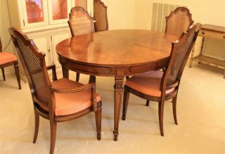 High - End Fancher Vintage Walnut Dining Table with 6 Cane Chairs 2