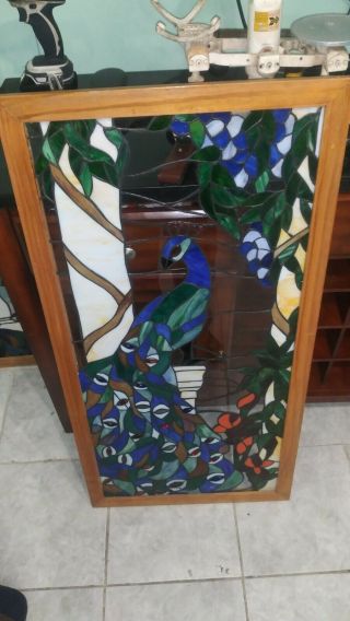 Vintage Authentic Tiffany Peacock Beveled Stain Glass Window Or Door