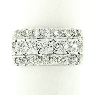 Vintage 14k White Gold 0.  97ctw Old Round Diamond Wide 3 Row Statement Band Ring