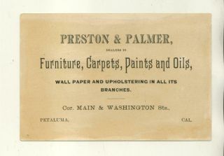PRESTON & PALMER CARPETS PAINTS DEALERS PETALUMA CALIFORNIA TRADE CARD 2