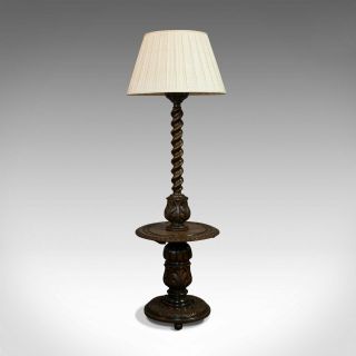 Tall Vintage Standard Lamp,  English,  Beech,  Light,  Wine Table,  Art Deco,  C.  1950 2