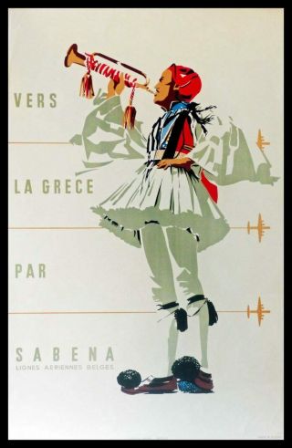 Vintage Travel Poster Sabena Greece By Vanden Eyden) C.  1950