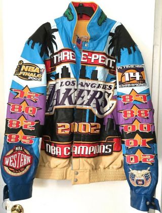 Vintage 2002 Los Angeles Lakers 3 Peat Jeff Hamilton Leather Jacket Kobe Lebron