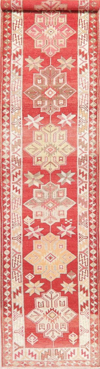 Vintage Turkish Oushak Wool Runner Rug Geometric Handmade Oriental Carpet 3 