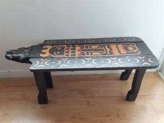 Vintage Asia /Polynesia? Tiger Wood Bench Table 1950ties folk art 4