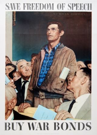 Wwii Poster Freedom Of Speech By Norman Rockwell 1943 Large Format