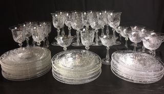 Vintage Seneca Hand Cut Crystal Stemware Bowls & Plates - Rare 51 Pc Set 3
